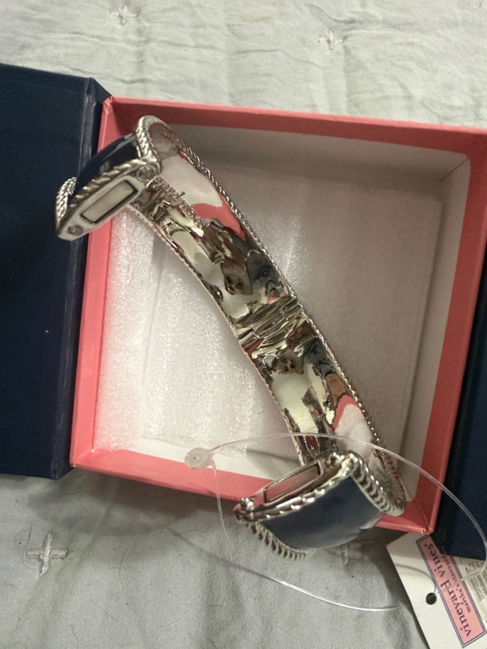 Vineyard Vines Navy Enamel and Silver Rope Bangle Bracelet-new with tags - Picture 7 of 7